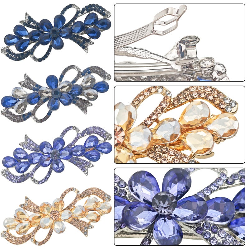Capiant 4 PACK Hair Barrettes for Women, Ladies, Vintage Flower Crystal Rhinestones Barrette, Spring Hair Clip Accessories - Image 3